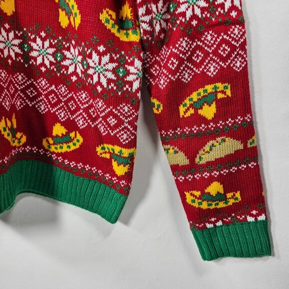 33 Degrees THREE TACOS Knit Ugly Christmas Sweater NWT Men's Size L RED Sombrero - Picture 7 of 12
